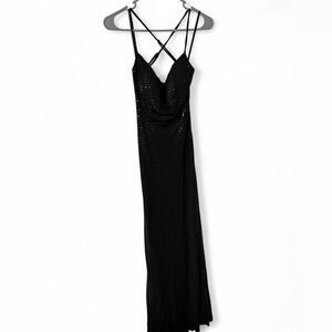 Black City Studio sequin maxi dress with cowl neck & cross back straps. Size 1.